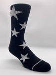 Metallic Silver Star Print Socks by CRU SOX, front right view.