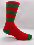 Red and Green Stripe Christmas or Freddy Krueger Sock by CRU SOX, right view.