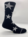 Metallic Silver Star Print Socks by CRU SOX, right view.