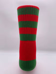 Red and Green Stripe Christmas or Freddy Krueger Sock by CRU SOX, back view.
